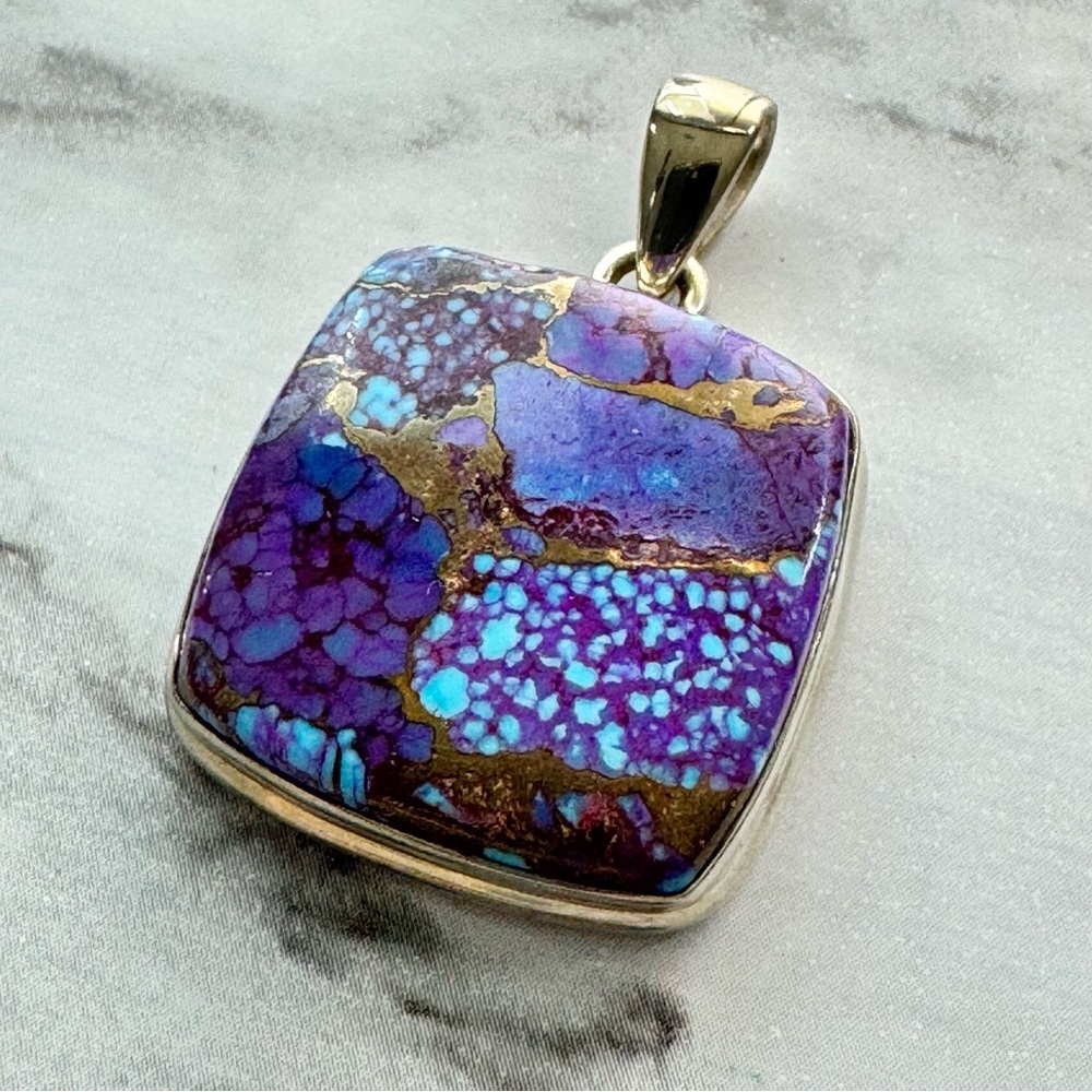 Mohave Purple - Copper - Kingman Turquoise - .925 Sterling Silver Pendant MCKT01